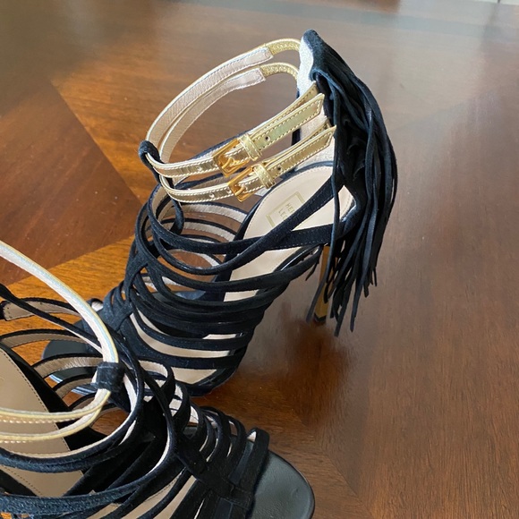 Herve Leger Fabia Black & Gold Sandals - Picture 3 of 14
